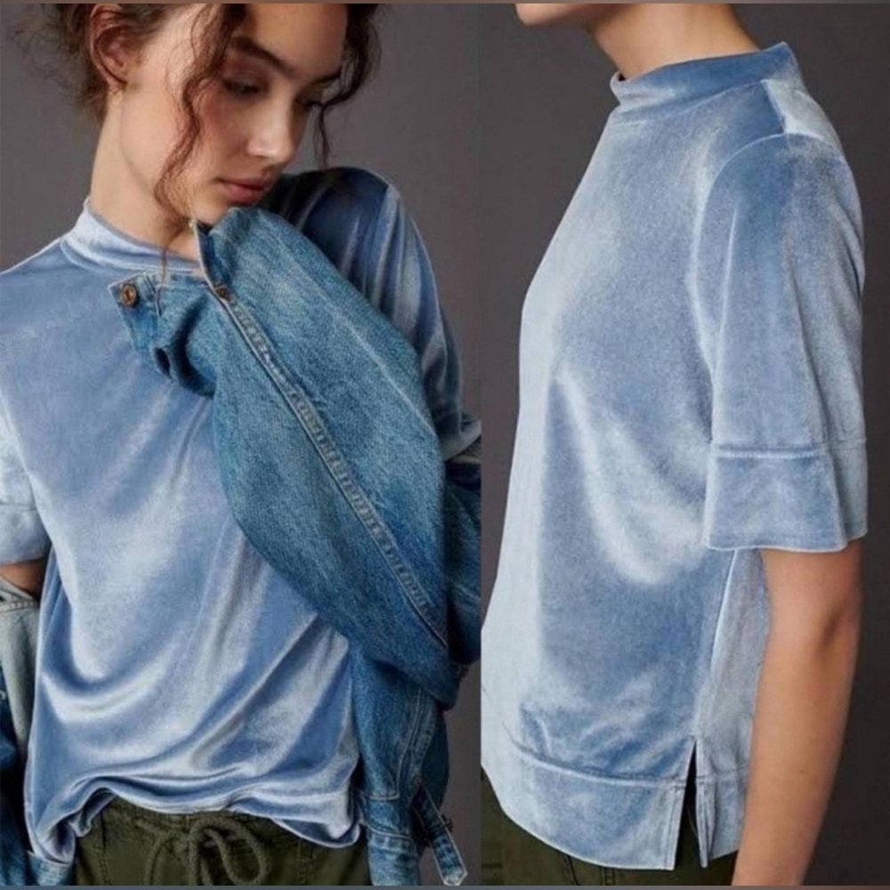 NWOT Anthropologie Krisha Velvet Mock Neck‎ Top Blouse, Size M